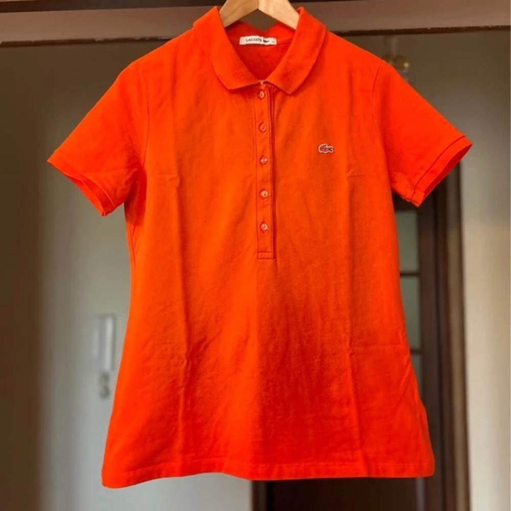 Lacoste Women's Bright Orange Button Down Shirt